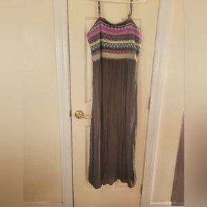 Multicolor Native Print Striped Maxi Dress